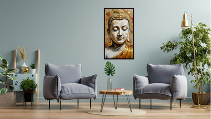 Gautam Buddha wall art Buddha enlightenment posters Indian Abstract Canvas Wall Art for Living Room, Bedroom, Office - Modern Abstract Paintings - Framed Decorative Art