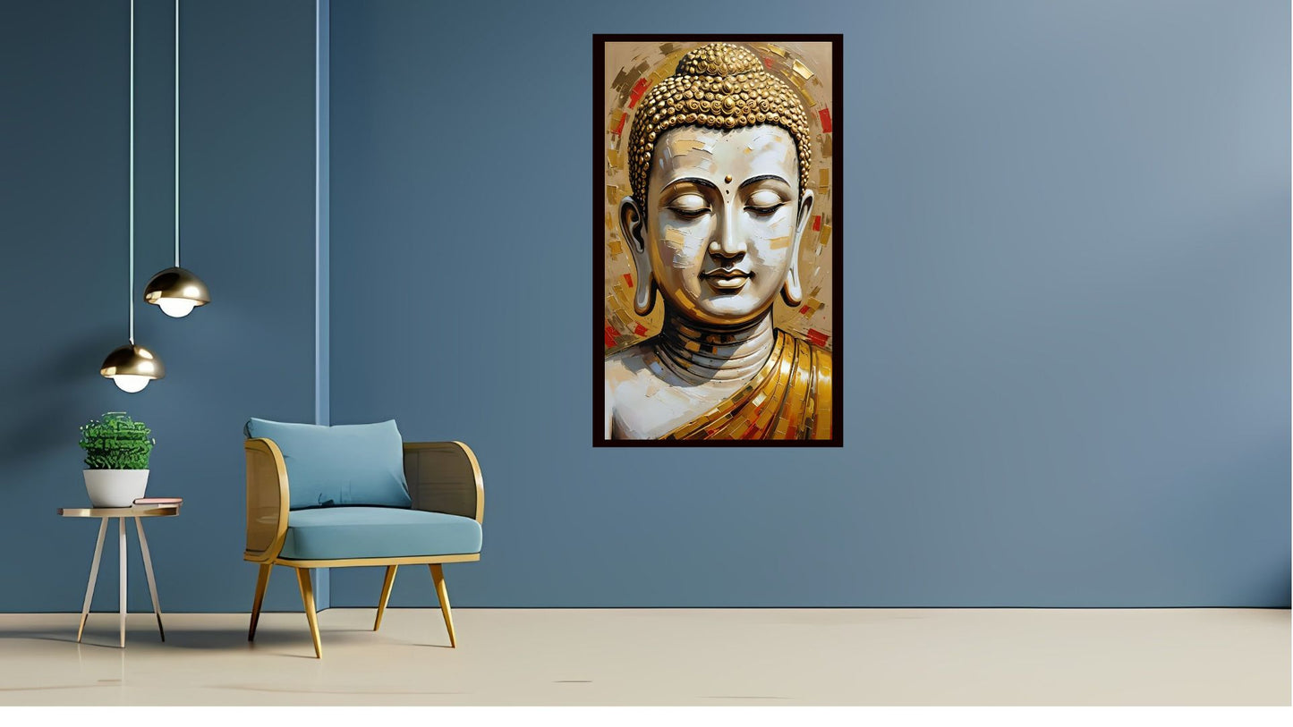 Gautam Buddha wall art Buddha enlightenment posters Indian Abstract Canvas Wall Art for Living Room, Bedroom, Office - Modern Abstract Paintings - Framed Decorative Art