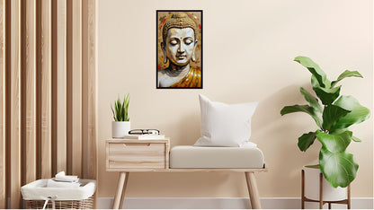 Gautam Buddha wall art Buddha enlightenment posters Indian Abstract Canvas Wall Art for Living Room, Bedroom, Office - Modern Abstract Paintings - Framed Decorative Art