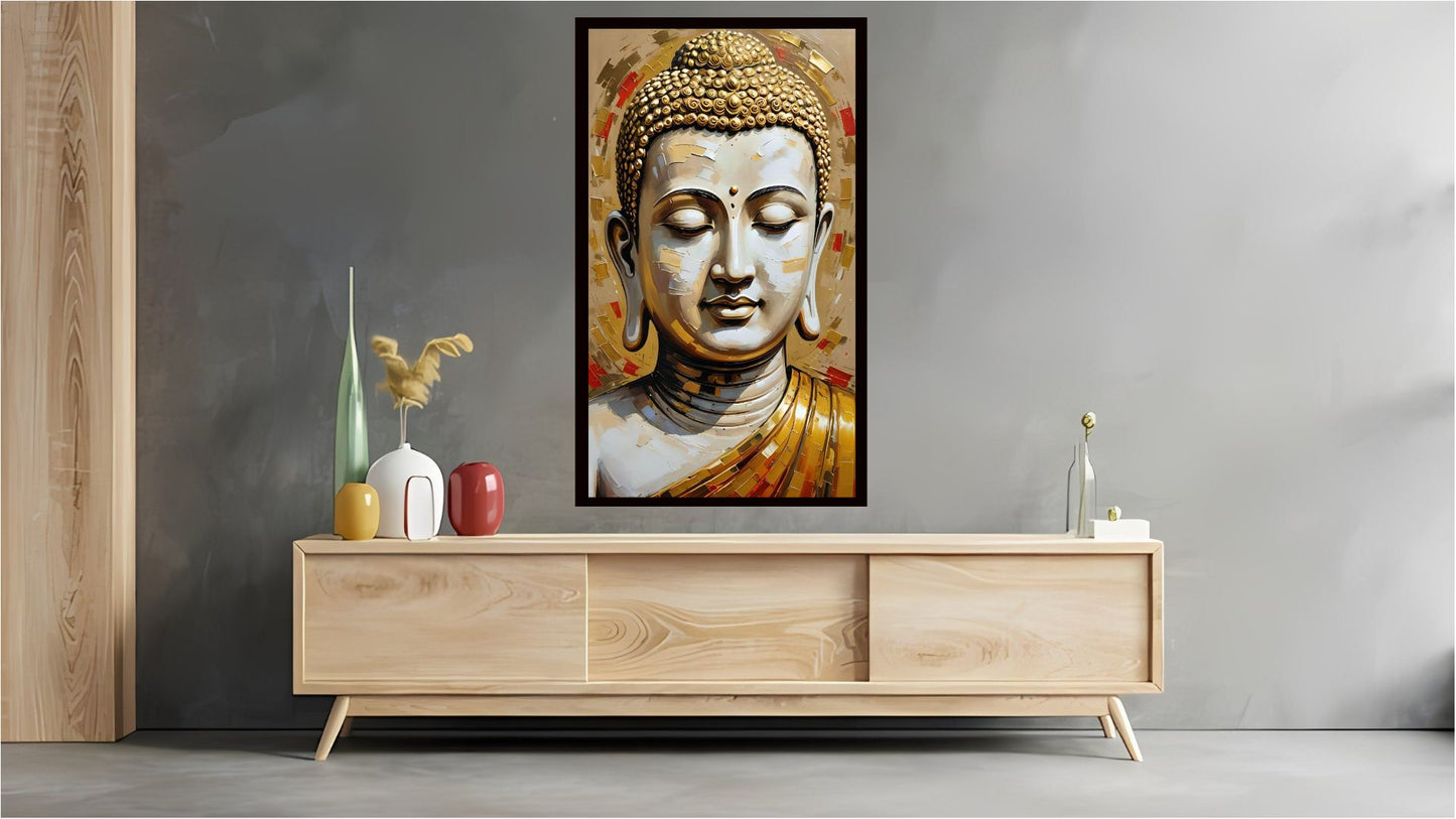 Gautam Buddha wall art Buddha enlightenment posters Indian Abstract Canvas Wall Art for Living Room, Bedroom, Office - Modern Abstract Paintings - Framed Decorative Art