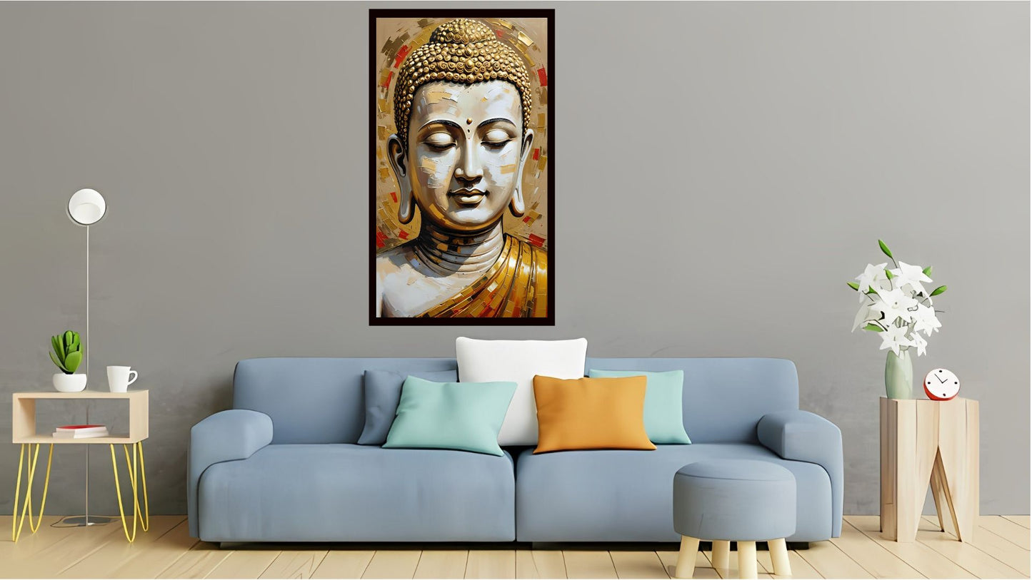 Gautam Buddha wall art Buddha enlightenment posters Indian Abstract Canvas Wall Art for Living Room, Bedroom, Office - Modern Abstract Paintings - Framed Decorative Art