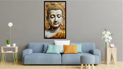 Gautam Buddha wall art Buddha enlightenment posters Indian Abstract Canvas Wall Art for Living Room, Bedroom, Office - Modern Abstract Paintings - Framed Decorative Art