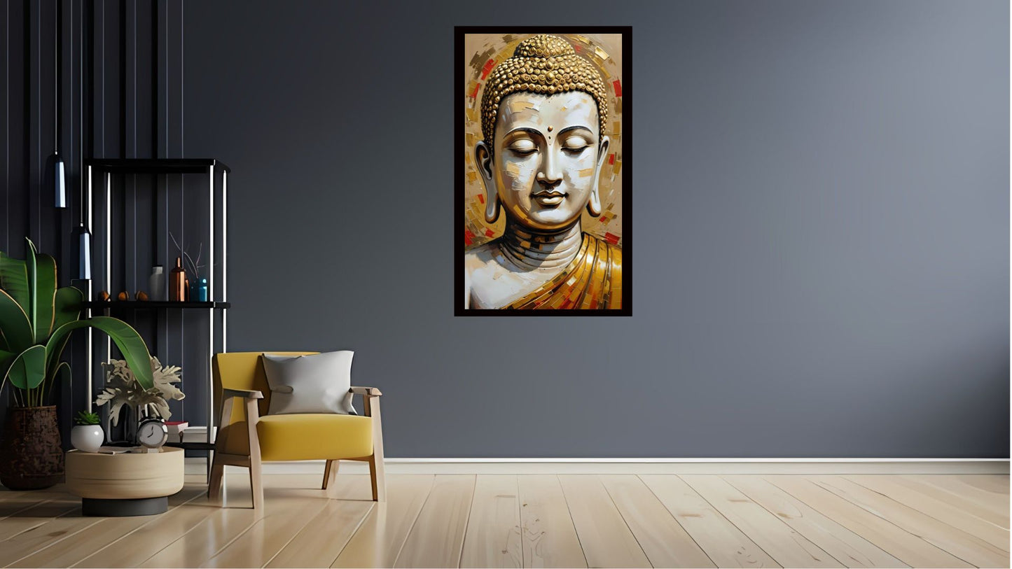 Gautam Buddha wall art Buddha enlightenment posters Indian Abstract Canvas Wall Art for Living Room, Bedroom, Office - Modern Abstract Paintings - Framed Decorative Art