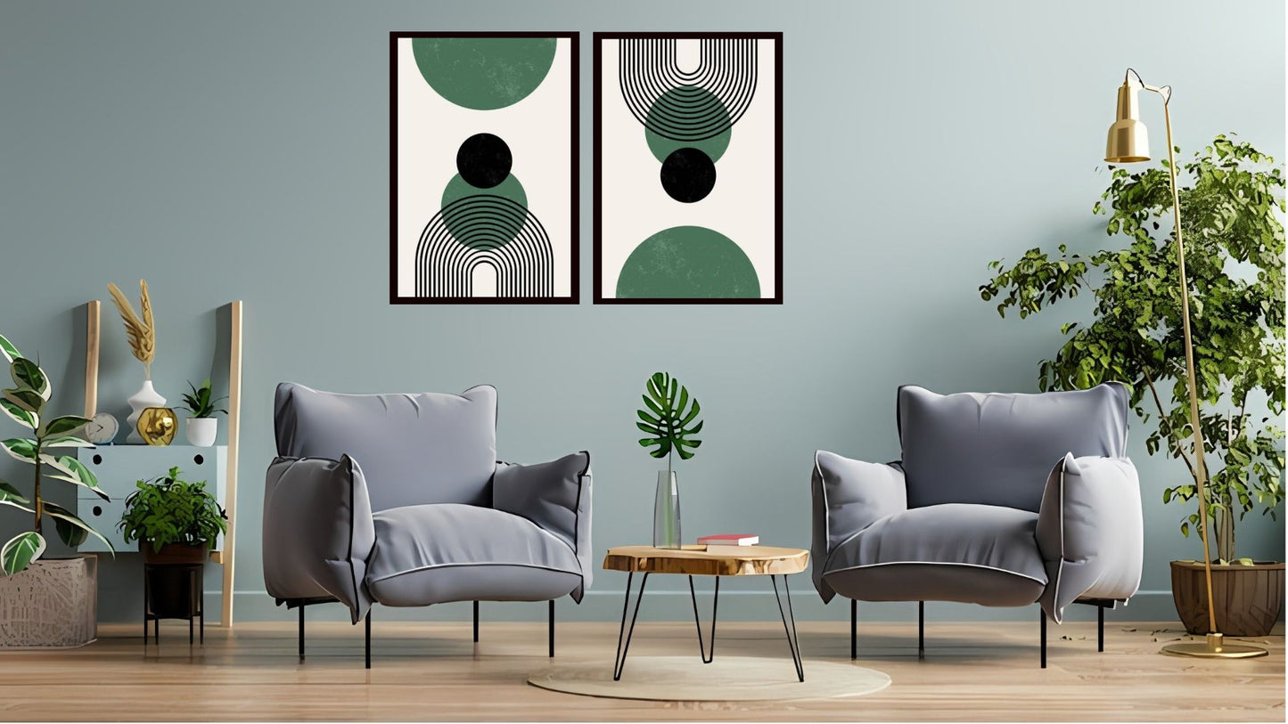 Indian Abstract Canvas Wall Art for Living Room, Bedroom, Office - Modern Abstract Paintings - Framed Decorative Art Pack of 2