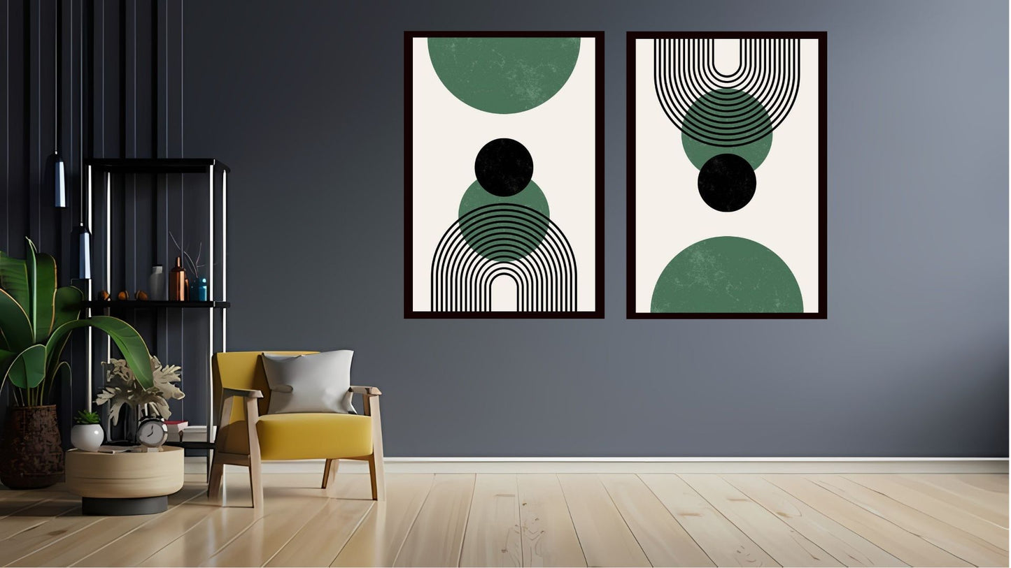 Indian Abstract Canvas Wall Art for Living Room, Bedroom, Office - Modern Abstract Paintings - Framed Decorative Art Pack of 2